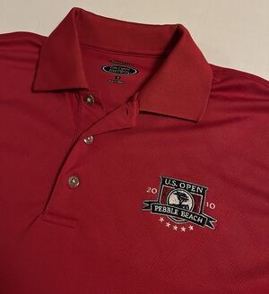 VTG 2010 Pebble Beach US Open Golf Tournament Red Polo PGA Tour Shirt MEDIUM